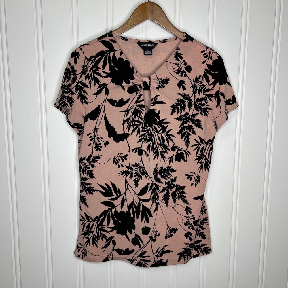 Liz Claiborne Women's Floral Top Pink Black Size Large